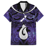 Personalised Maori Matariki Hei Matau Waiporoporo Family Matching Tank Maxi Dress and Hawaiian Shirt Maori Kowhaiwhai Pattern Galaxy LT01 Dad's Shirt - Short Sleeve Purple - Polynesian Pride