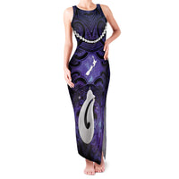 Personalised Maori Matariki Hei Matau Waiporoporo Family Matching Tank Maxi Dress and Hawaiian Shirt Maori Kowhaiwhai Pattern Galaxy LT01 Mom's Dress Purple - Polynesian Pride