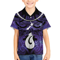 Personalised Maori Matariki Hei Matau Waiporoporo Family Matching Tank Maxi Dress and Hawaiian Shirt Maori Kowhaiwhai Pattern Galaxy LT01 Son's Shirt Purple - Polynesian Pride