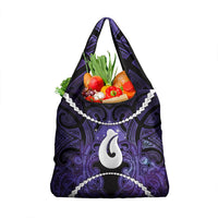 Maori Matariki Hei Matau Waiporoporo Grocery Bag Maori Kowhaiwhai Pattern Galaxy