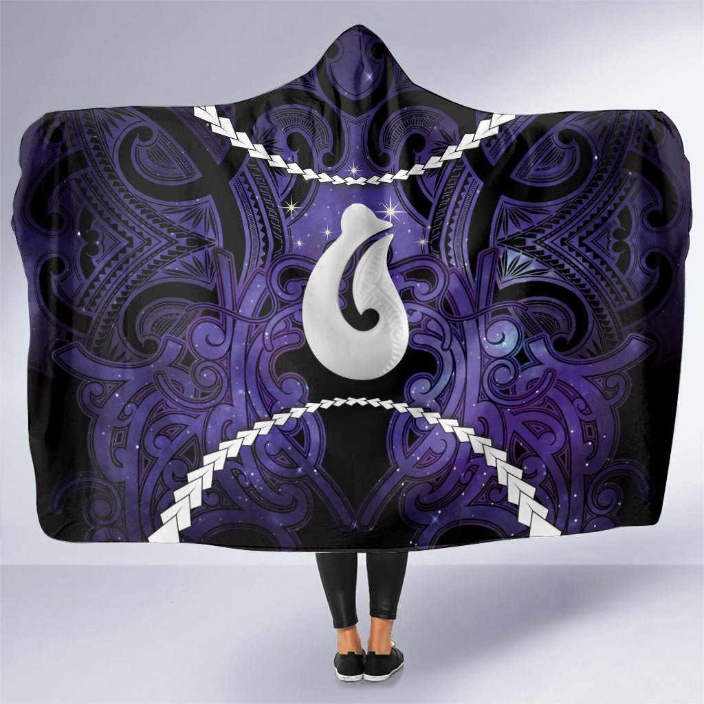Maori Matariki Hei Matau Waiporoporo Hooded Blanket Maori Kowhaiwhai Pattern Galaxy