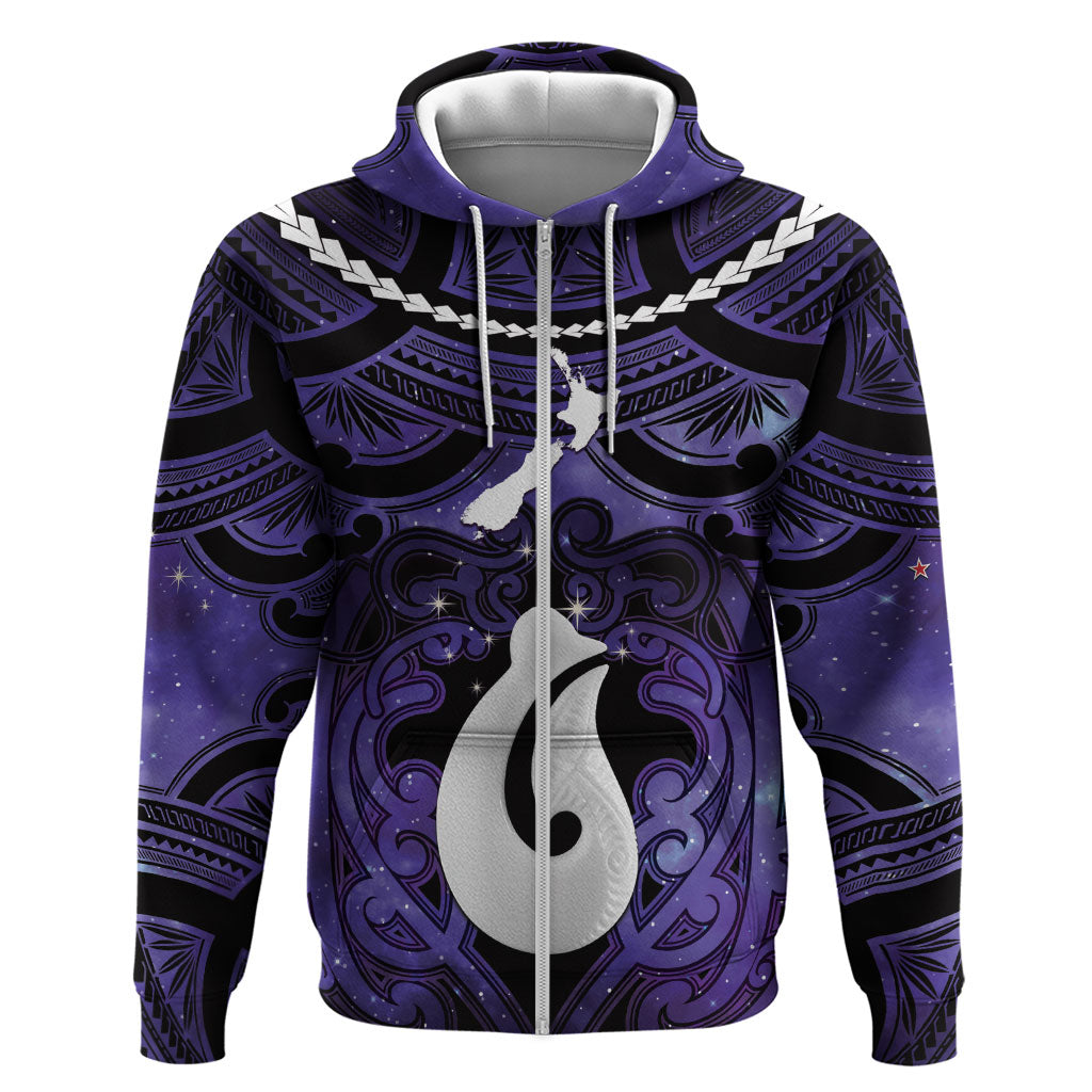 Personalised Maori Matariki Hei Matau Waiporoporo Hoodie Maori Kowhaiwhai Pattern Galaxy