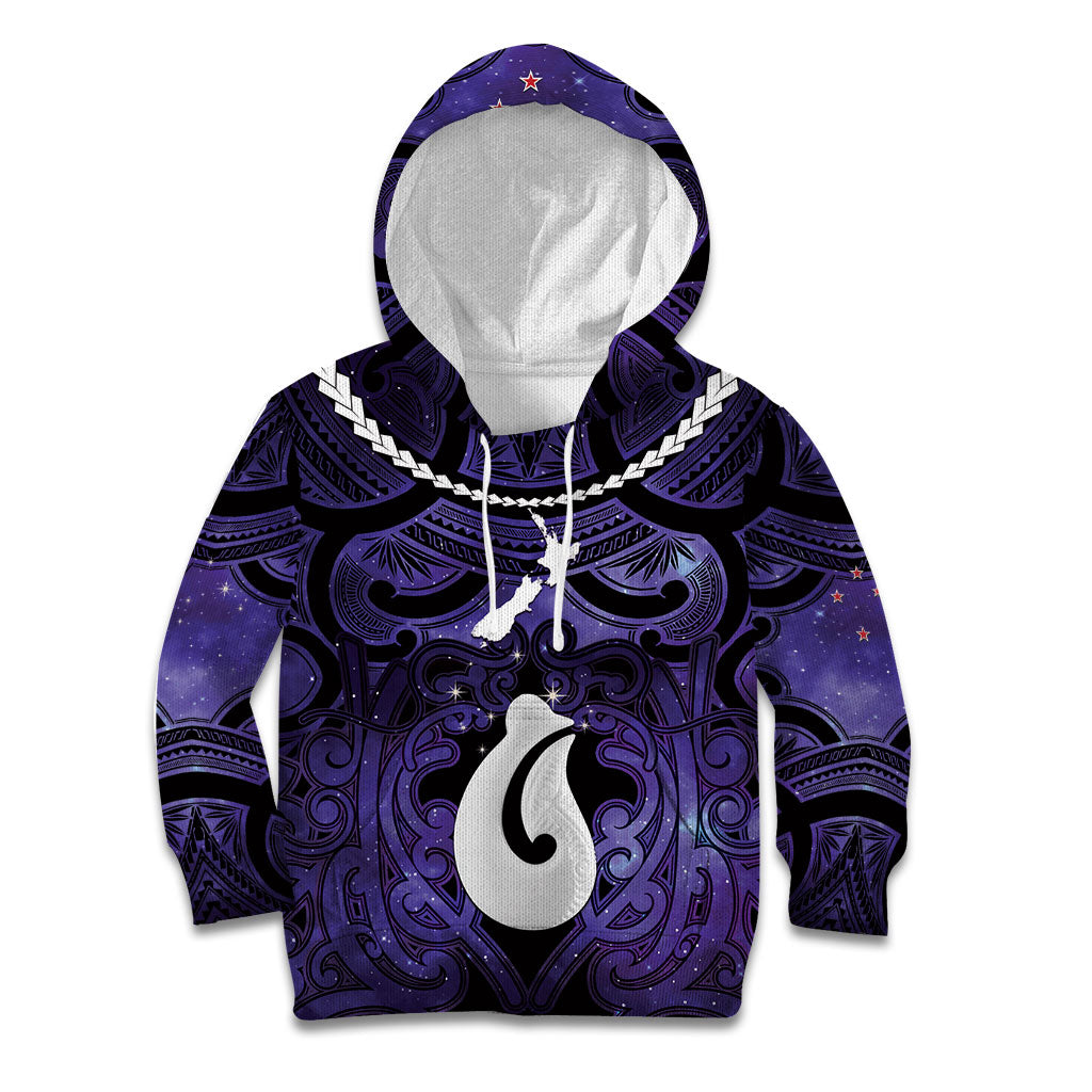 Personalised Maori Matariki Hei Matau Waiporoporo Kid Hoodie Maori Kowhaiwhai Pattern Galaxy