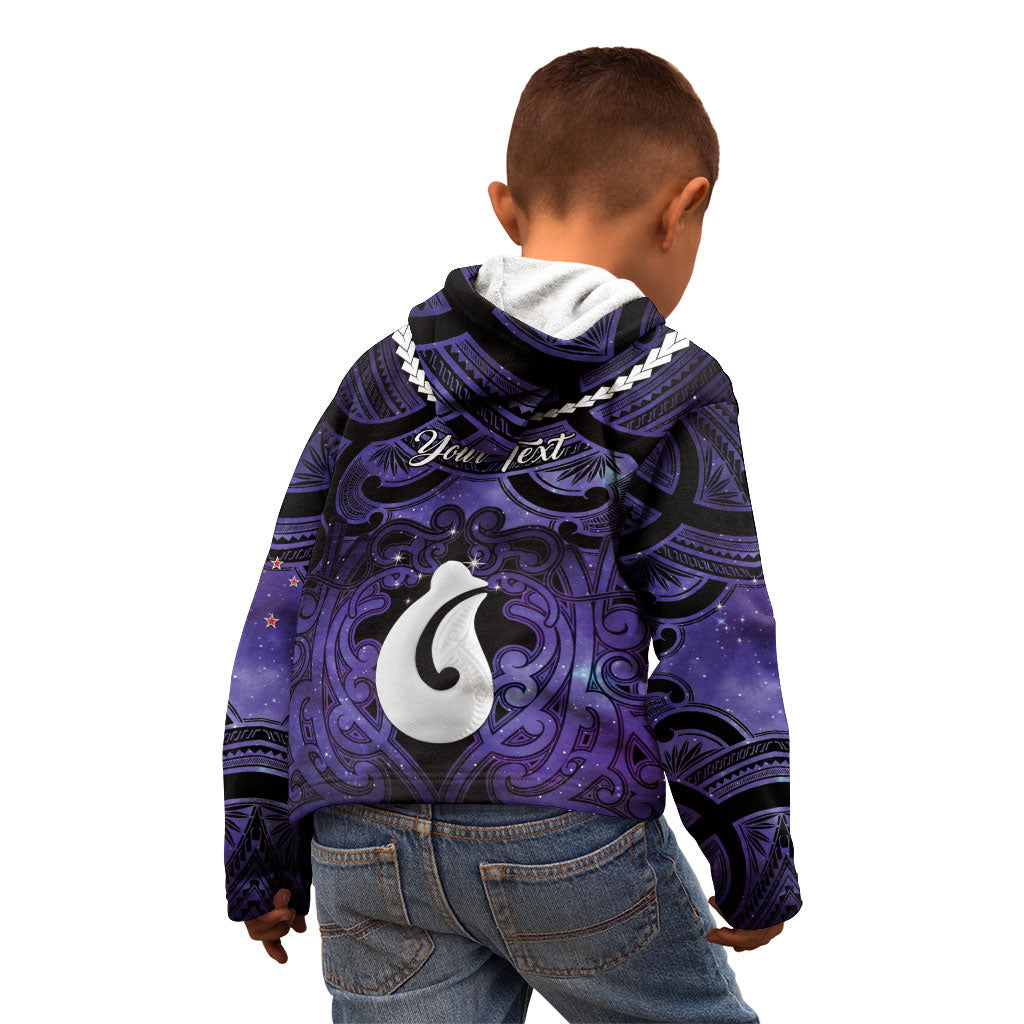 Personalised Maori Matariki Hei Matau Waiporoporo Kid Hoodie Maori Kowhaiwhai Pattern Galaxy