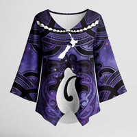Personalised Maori Matariki Hei Matau Waiporoporo Kimono Sleeve Blouse Maori Kowhaiwhai Pattern Galaxy LT01 Female Purple - Polynesian Pride