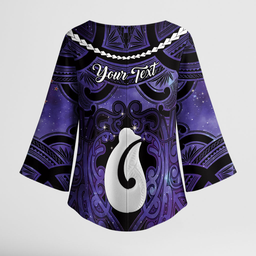 Personalised Maori Matariki Hei Matau Waiporoporo Kimono Sleeve Blouse Maori Kowhaiwhai Pattern Galaxy LT01 - Polynesian Pride