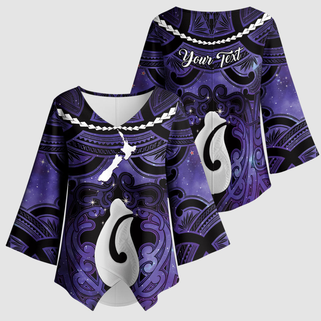 Personalised Maori Matariki Hei Matau Waiporoporo Kimono Sleeve Blouse Maori Kowhaiwhai Pattern Galaxy LT01 - Polynesian Pride