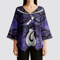 Personalised Maori Matariki Hei Matau Waiporoporo Kimono Sleeve Blouse Maori Kowhaiwhai Pattern Galaxy LT01 - Polynesian Pride