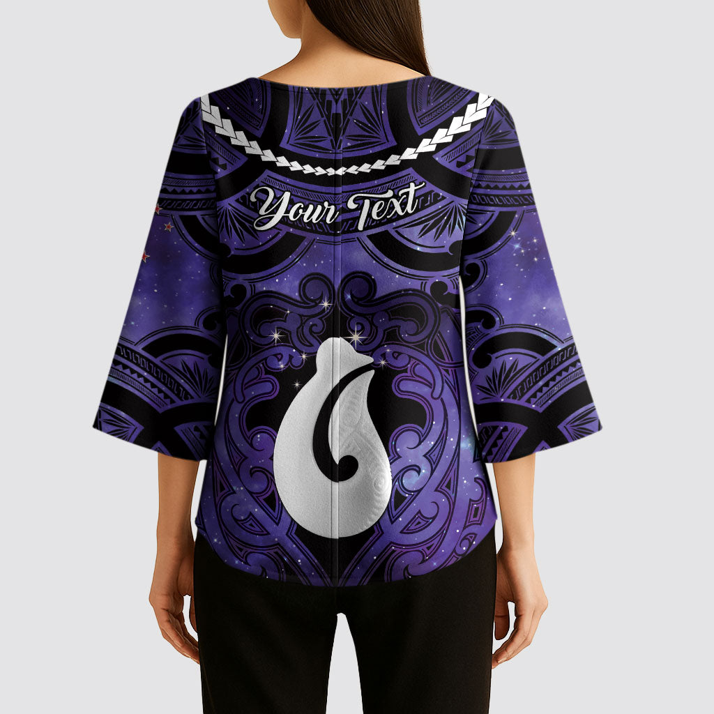 Personalised Maori Matariki Hei Matau Waiporoporo Kimono Sleeve Blouse Maori Kowhaiwhai Pattern Galaxy LT01 - Polynesian Pride