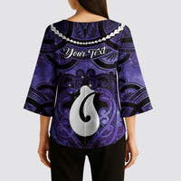 Personalised Maori Matariki Hei Matau Waiporoporo Kimono Sleeve Blouse Maori Kowhaiwhai Pattern Galaxy LT01 - Polynesian Pride