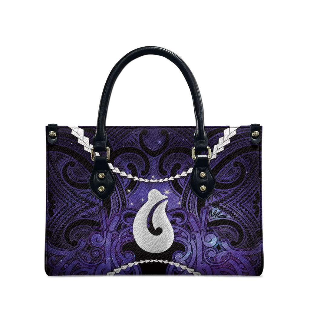 Maori Matariki Hei Matau Waiporoporo Leather Bag Maori Kowhaiwhai Pattern Galaxy