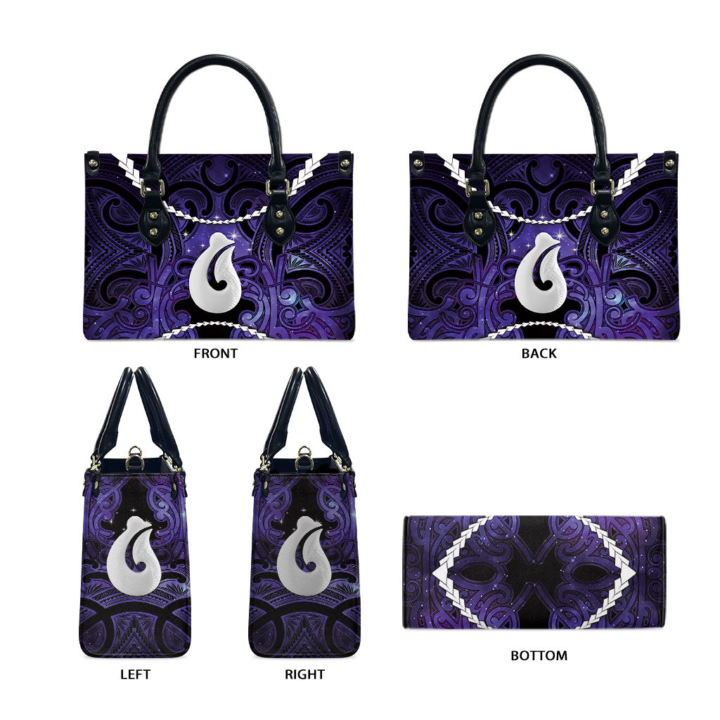 Maori Matariki Hei Matau Waiporoporo Leather Bag Maori Kowhaiwhai Pattern Galaxy