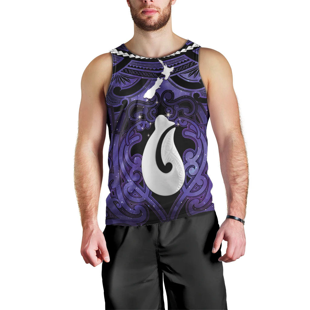Personalised Maori Matariki Hei Matau Waiporoporo Men Tank Top Maori Kowhaiwhai Pattern Galaxy LT01 - Polynesian Pride