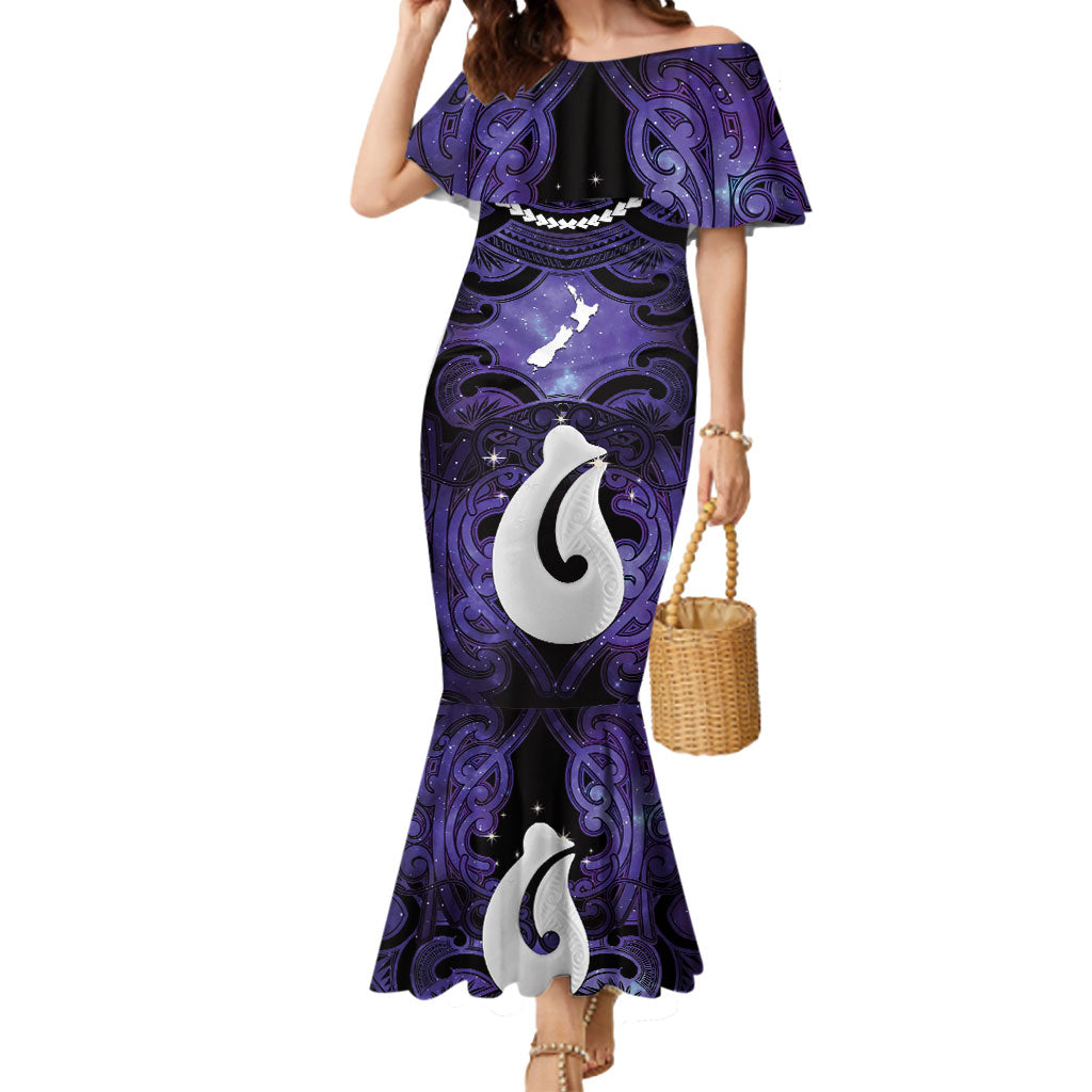 Personalised Maori Matariki Hei Matau Waiporoporo Mermaid Dress Maori Kowhaiwhai Pattern Galaxy