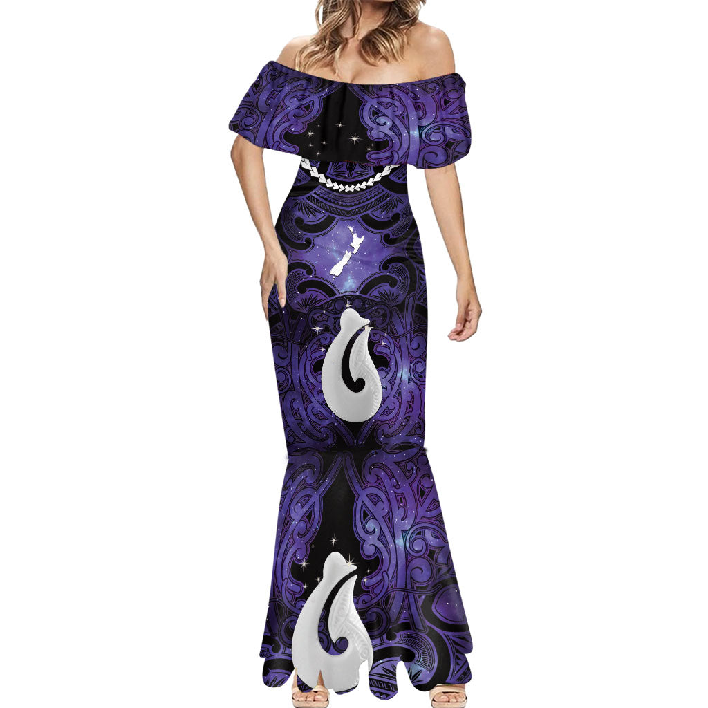 Personalised Maori Matariki Hei Matau Waiporoporo Mermaid Dress Maori Kowhaiwhai Pattern Galaxy