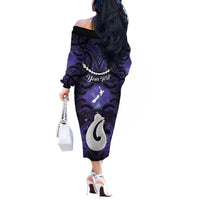 Personalised Maori Matariki Hei Matau Waiporoporo Off The Shoulder Long Sleeve Dress Maori Kowhaiwhai Pattern Galaxy