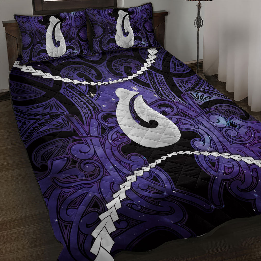 Maori Matariki Hei Matau Waiporoporo Quilt Bed Set Maori Kowhaiwhai Pattern Galaxy LT01 Purple - Polynesian Pride
