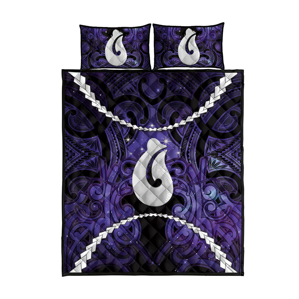 Maori Matariki Hei Matau Waiporoporo Quilt Bed Set Maori Kowhaiwhai Pattern Galaxy LT01 - Polynesian Pride