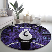 Maori Matariki Hei Matau Waiporoporo Round Carpet Maori Kowhaiwhai Pattern Galaxy