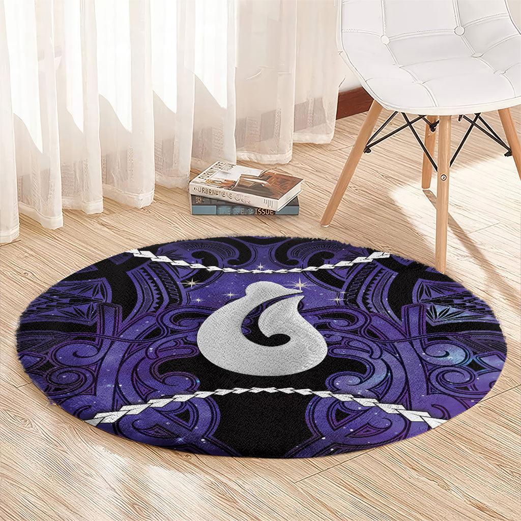 Maori Matariki Hei Matau Waiporoporo Round Carpet Maori Kowhaiwhai Pattern Galaxy