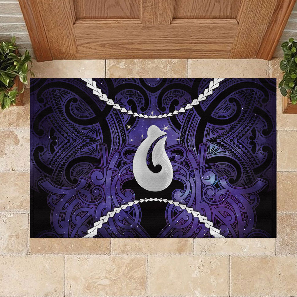 Maori Matariki Hei Matau Waiporoporo Rubber Doormat Maori Kowhaiwhai Pattern Galaxy