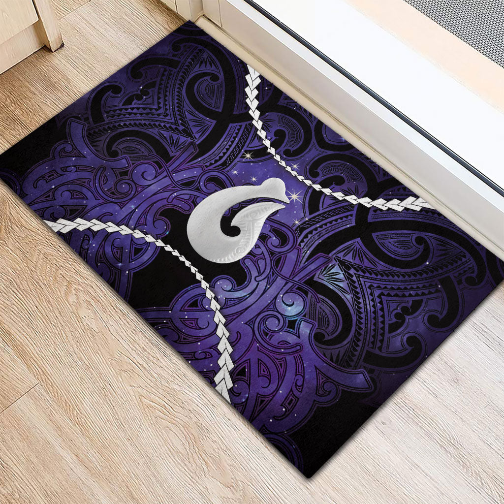 Maori Matariki Hei Matau Waiporoporo Rubber Doormat Maori Kowhaiwhai Pattern Galaxy