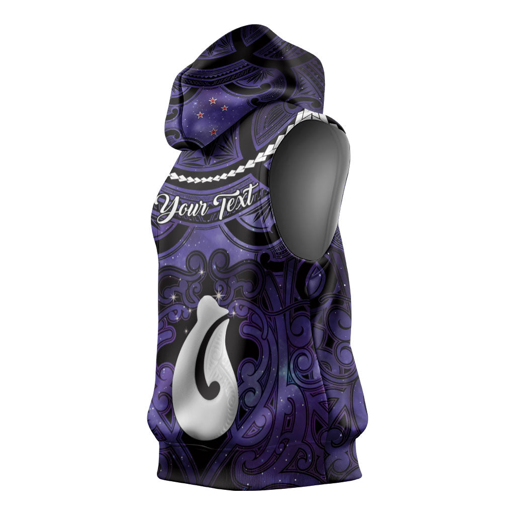 Personalised Maori Matariki Hei Matau Waiporoporo Sleeveless Hoodie Maori Kowhaiwhai Pattern Galaxy
