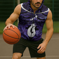Personalised Maori Matariki Hei Matau Waiporoporo Sleeveless Zip Hoodie Maori Kowhaiwhai Pattern Galaxy