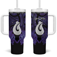 Personalised Maori Matariki Hei Matau Waiporoporo Tumbler With Handle Maori Kowhaiwhai Pattern Galaxy LT01 One Size: 40 oz Purple - Polynesian Pride
