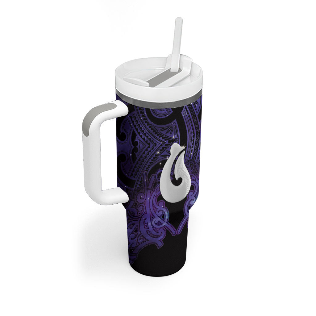 Personalised Maori Matariki Hei Matau Waiporoporo Tumbler With Handle Maori Kowhaiwhai Pattern Galaxy LT01 - Polynesian Pride