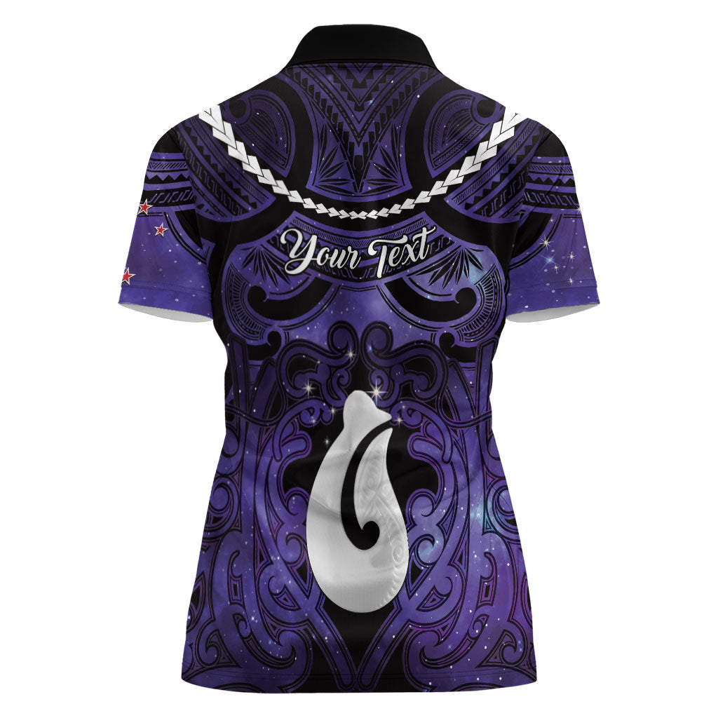 Personalised Maori Matariki Hei Matau Waiporoporo Women Polo Shirt Maori Kowhaiwhai Pattern Galaxy
