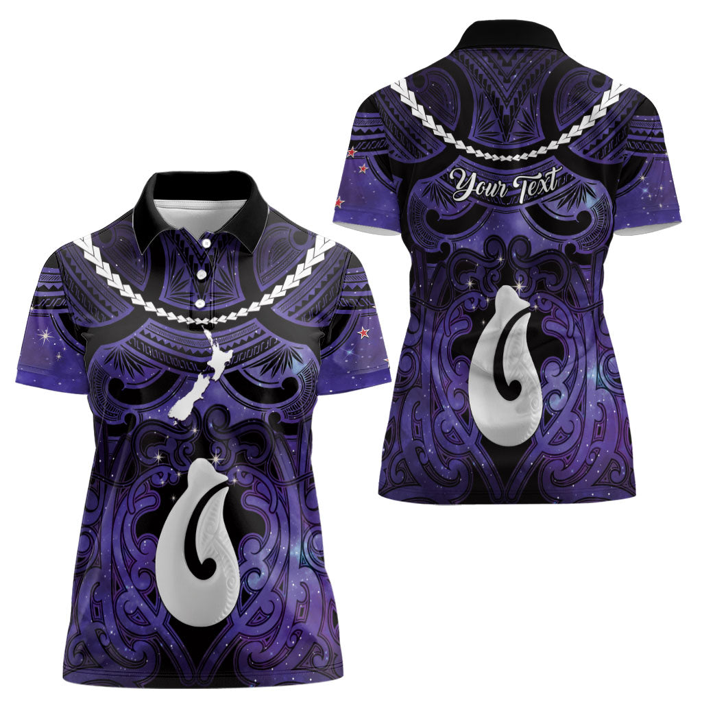 Personalised Maori Matariki Hei Matau Waiporoporo Women Polo Shirt Maori Kowhaiwhai Pattern Galaxy
