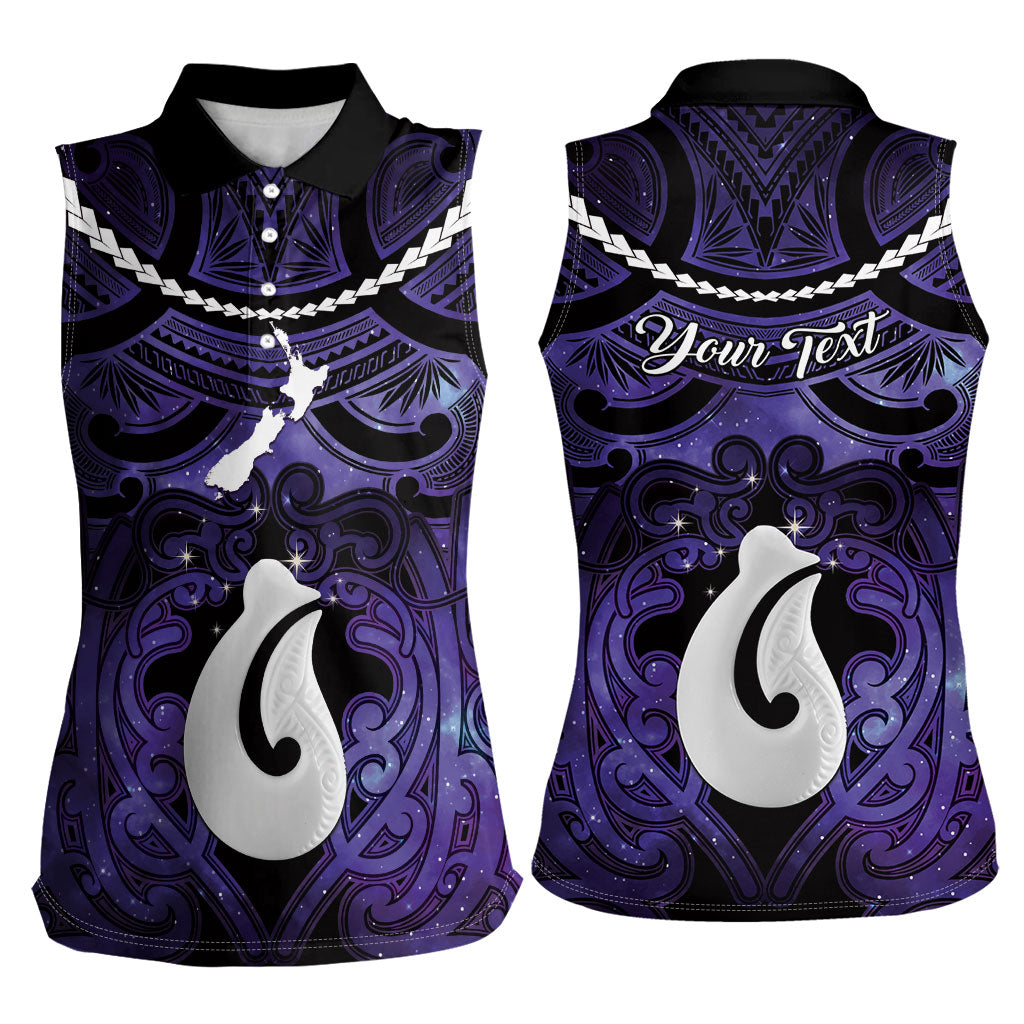 Personalised Maori Matariki Hei Matau Waiporoporo Women Sleeveless Polo Shirt Maori Kowhaiwhai Pattern Galaxy