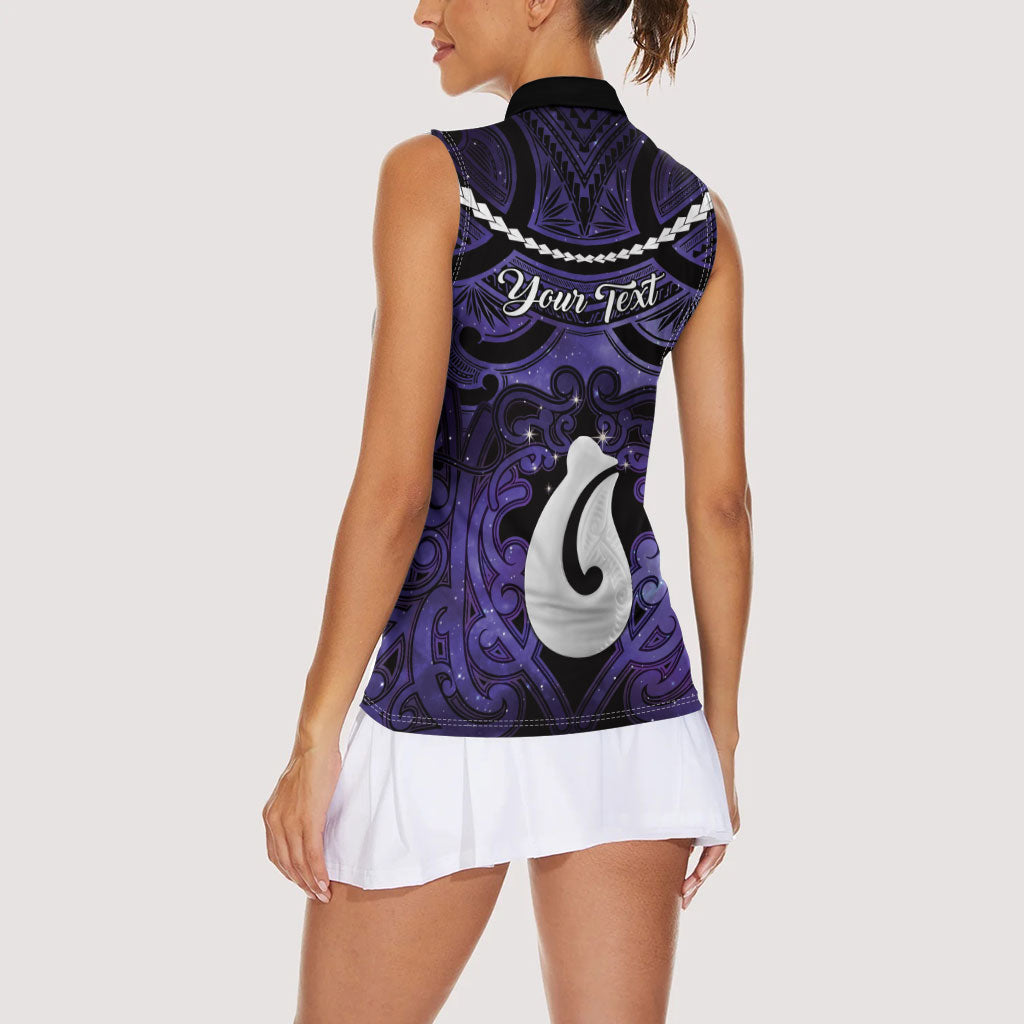 Personalised Maori Matariki Hei Matau Waiporoporo Women Sleeveless Polo Shirt Maori Kowhaiwhai Pattern Galaxy