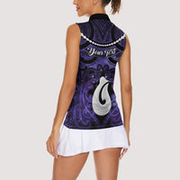 Personalised Maori Matariki Hei Matau Waiporoporo Women Sleeveless Polo Shirt Maori Kowhaiwhai Pattern Galaxy