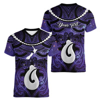Personalised Maori Matariki Hei Matau Waiporoporo Women V-Neck T-Shirt Maori Kowhaiwhai Pattern Galaxy