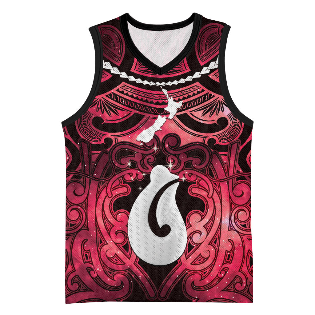 Personalised Maori Matariki Hei Matau Whero Basketball Jersey Maori Kowhaiwhai Pattern Galaxy