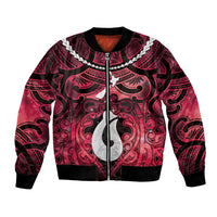 Personalised Maori Matariki Hei Matau Whero Bomber Jacket Maori Kowhaiwhai Pattern Galaxy LT01 Unisex Red - Polynesian Pride