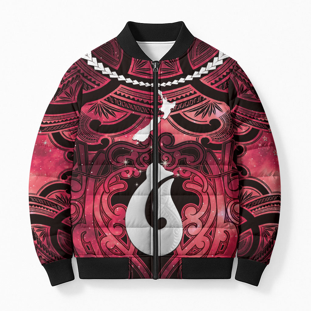 Personalised Maori Matariki Hei Matau Whero Bomber Puffer Jacket Maori Kowhaiwhai Pattern Galaxy