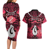 Personalised Maori Matariki Hei Matau Whero Couples Matching Long Sleeve Bodycon Dress and Hawaiian Shirt Maori Kowhaiwhai Pattern Galaxy