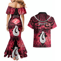 Personalised Maori Matariki Hei Matau Whero Couples Matching Mermaid Dress and Hawaiian Shirt Maori Kowhaiwhai Pattern Galaxy