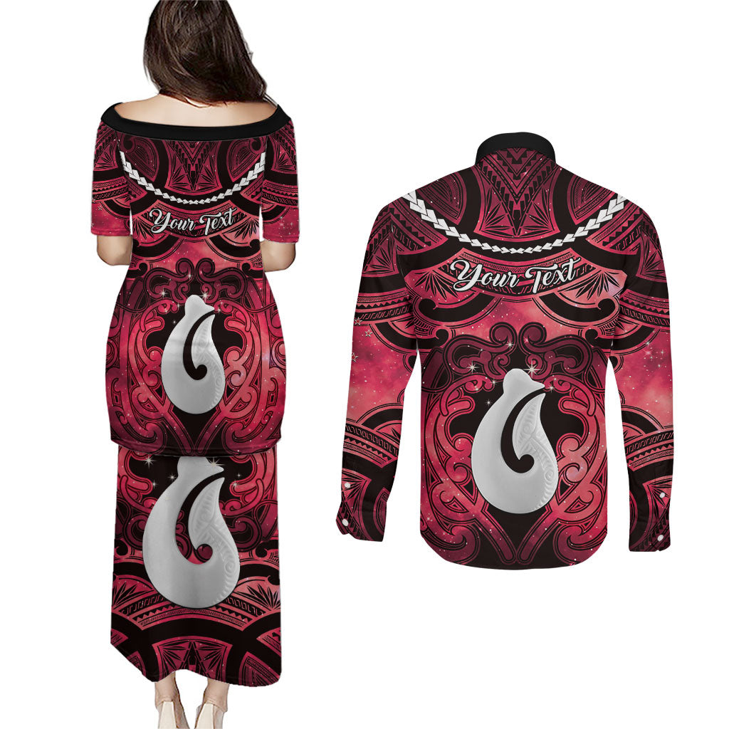 Personalised Maori Matariki Hei Matau Whero Couples Matching Puletasi and Long Sleeve Button Shirt Maori Kowhaiwhai Pattern Galaxy