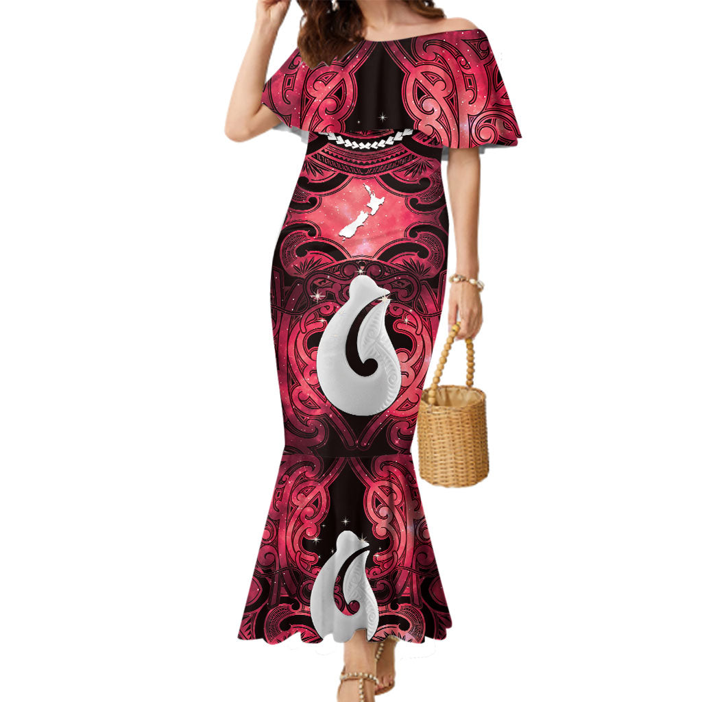 Personalised Maori Matariki Hei Matau Whero Family Matching Mermaid Dress and Hawaiian Shirt Maori Kowhaiwhai Pattern Galaxy