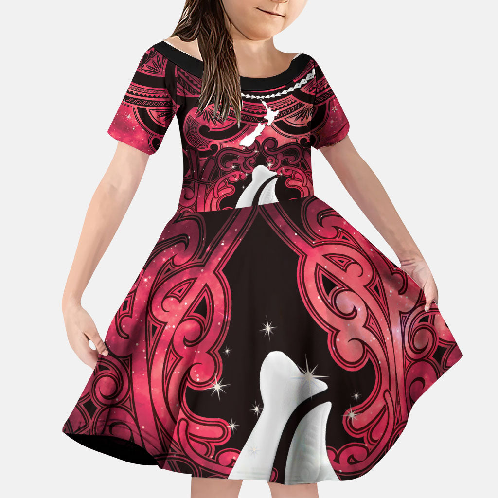 Personalised Maori Matariki Hei Matau Whero Family Matching Off Shoulder Maxi Dress and Hawaiian Shirt Maori Kowhaiwhai Pattern Galaxy