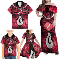 Personalised Maori Matariki Hei Matau Whero Family Matching Off Shoulder Maxi Dress and Hawaiian Shirt Maori Kowhaiwhai Pattern Galaxy