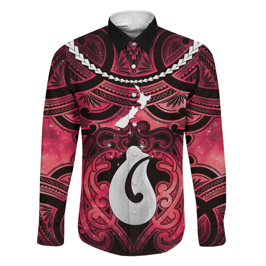 Personalised Maori Matariki Hei Matau Whero Family Matching Off Shoulder Short Dress and Hawaiian Shirt Maori Kowhaiwhai Pattern Galaxy