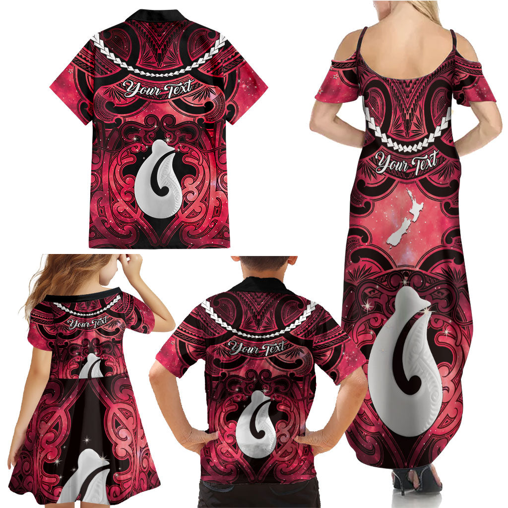 Personalised Maori Matariki Hei Matau Whero Family Matching Summer Maxi Dress and Hawaiian Shirt Maori Kowhaiwhai Pattern Galaxy