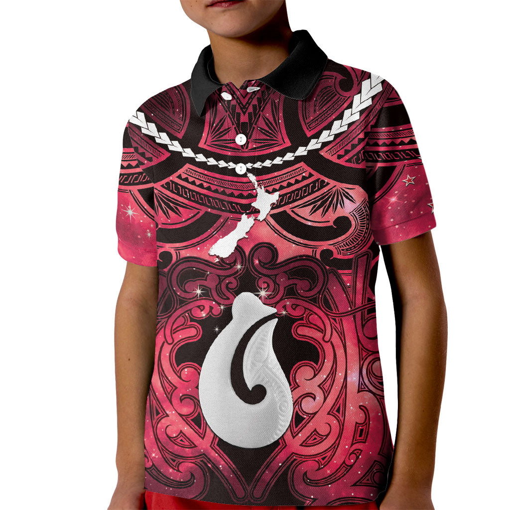 Personalised Maori Matariki Hei Matau Whero Kid Polo Shirt Maori Kowhaiwhai Pattern Galaxy LT01 Kid Red - Polynesian Pride