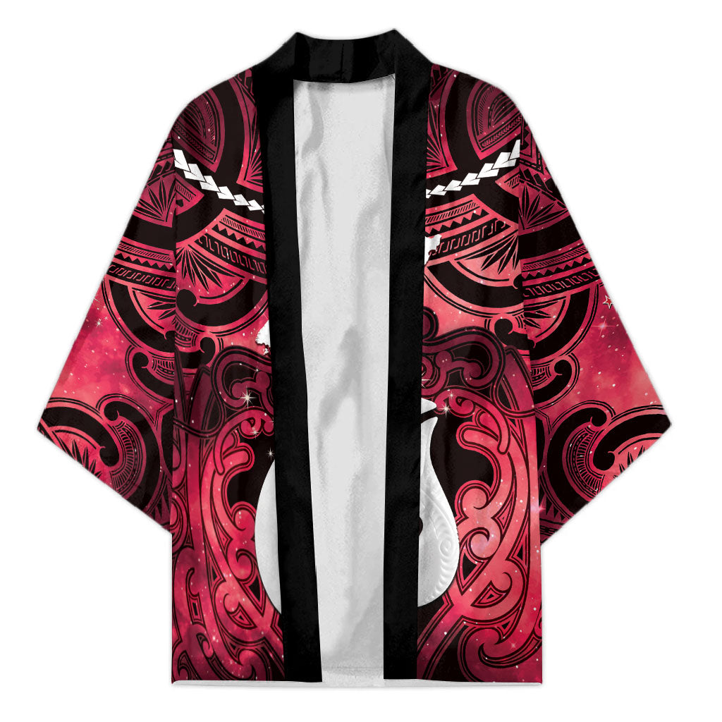 Personalised Maori Matariki Hei Matau Whero Kimono Maori Kowhaiwhai Pattern Galaxy LT01 Unisex Red - Polynesian Pride