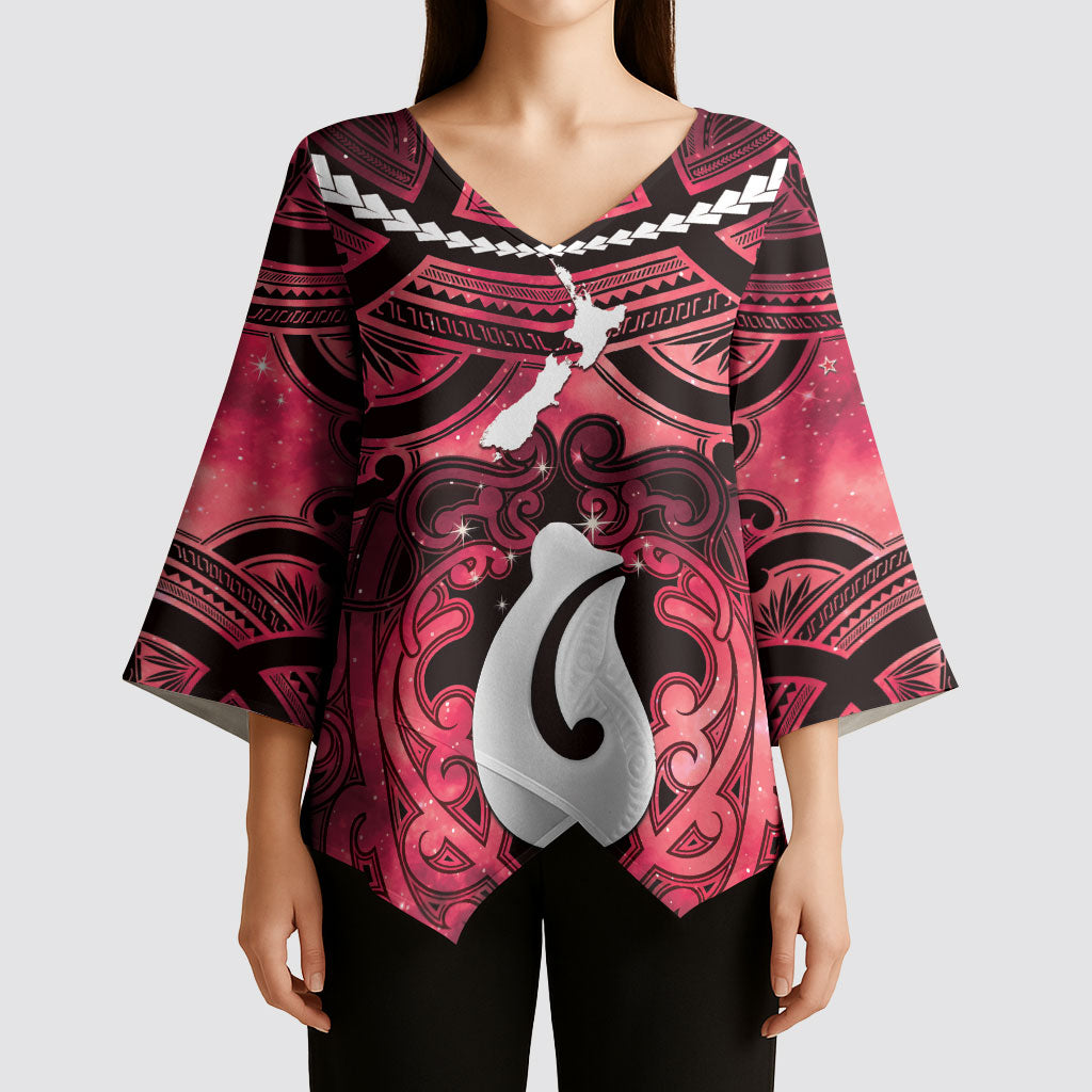 Personalised Maori Matariki Hei Matau Whero Kimono Sleeve Blouse Maori Kowhaiwhai Pattern Galaxy